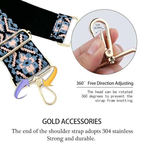 Dsigo Purse Strap, 2" Wide Gold Buckle Embroidery Crossbody Shoulder Strap for Bag Handbag Canvas Bag Crossbody Bags2