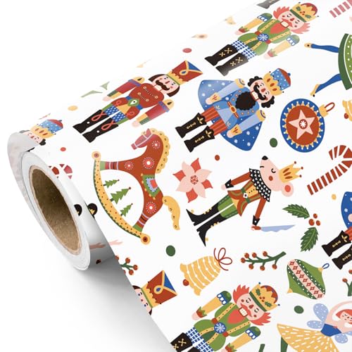WRAPAHOLIC Nutcracker Christmas Wrapping Paper - Mini Roll - 17 Inch x 16.5 Feet - Nutcracker Wrapping Paper for Christmas Holiday Party Celebration