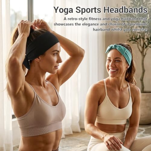 Image of DRESHOW 6 PCS Adjustable Headbands for Women Knotted Headbands Elastic Non-Slip Fashion Hair Bands for Workout Sports Running Yoga
