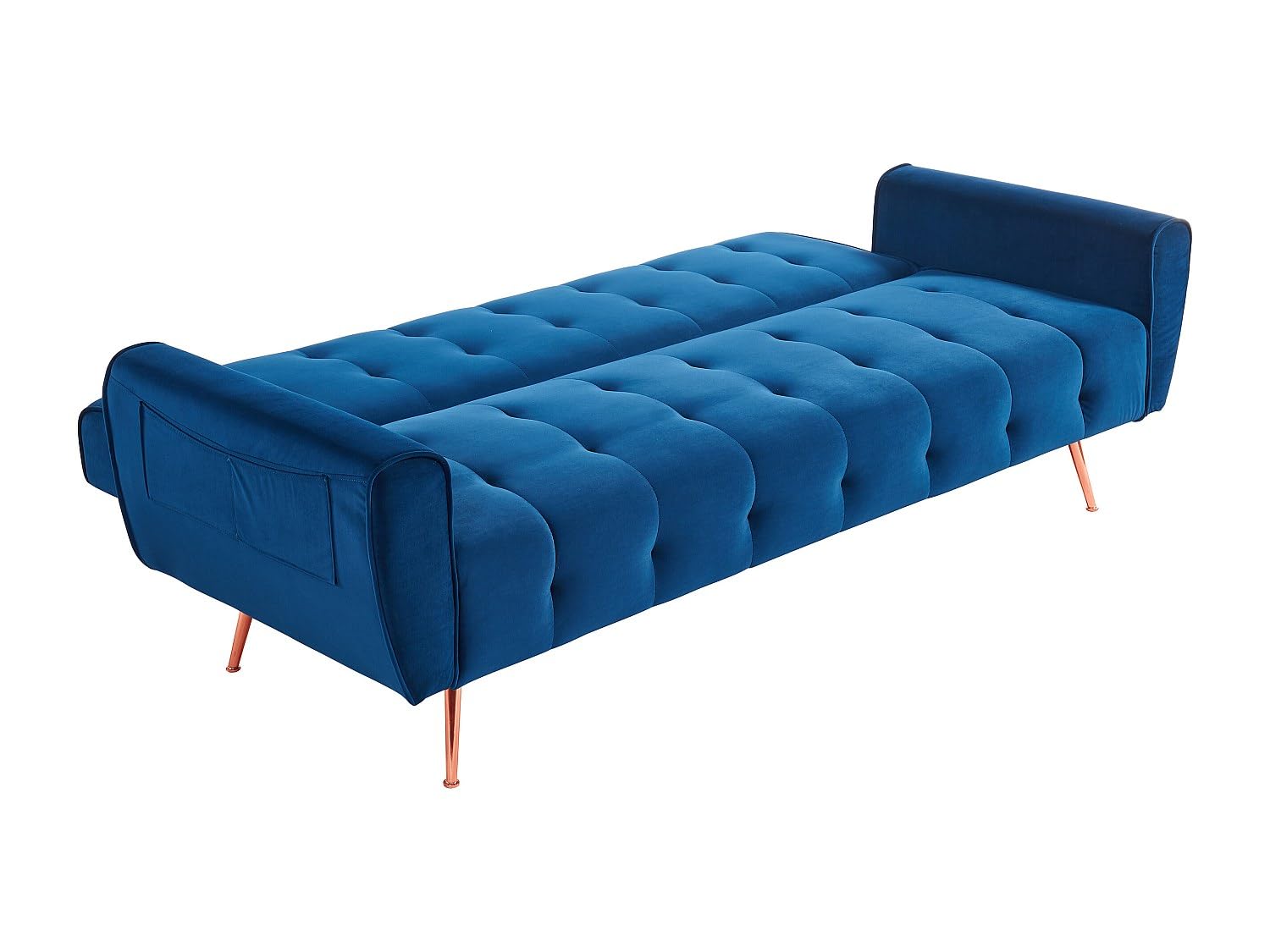 Vente-unique Canapé 3 Places Convertible clic-clac en Velours POLANI - Bleu Nuit