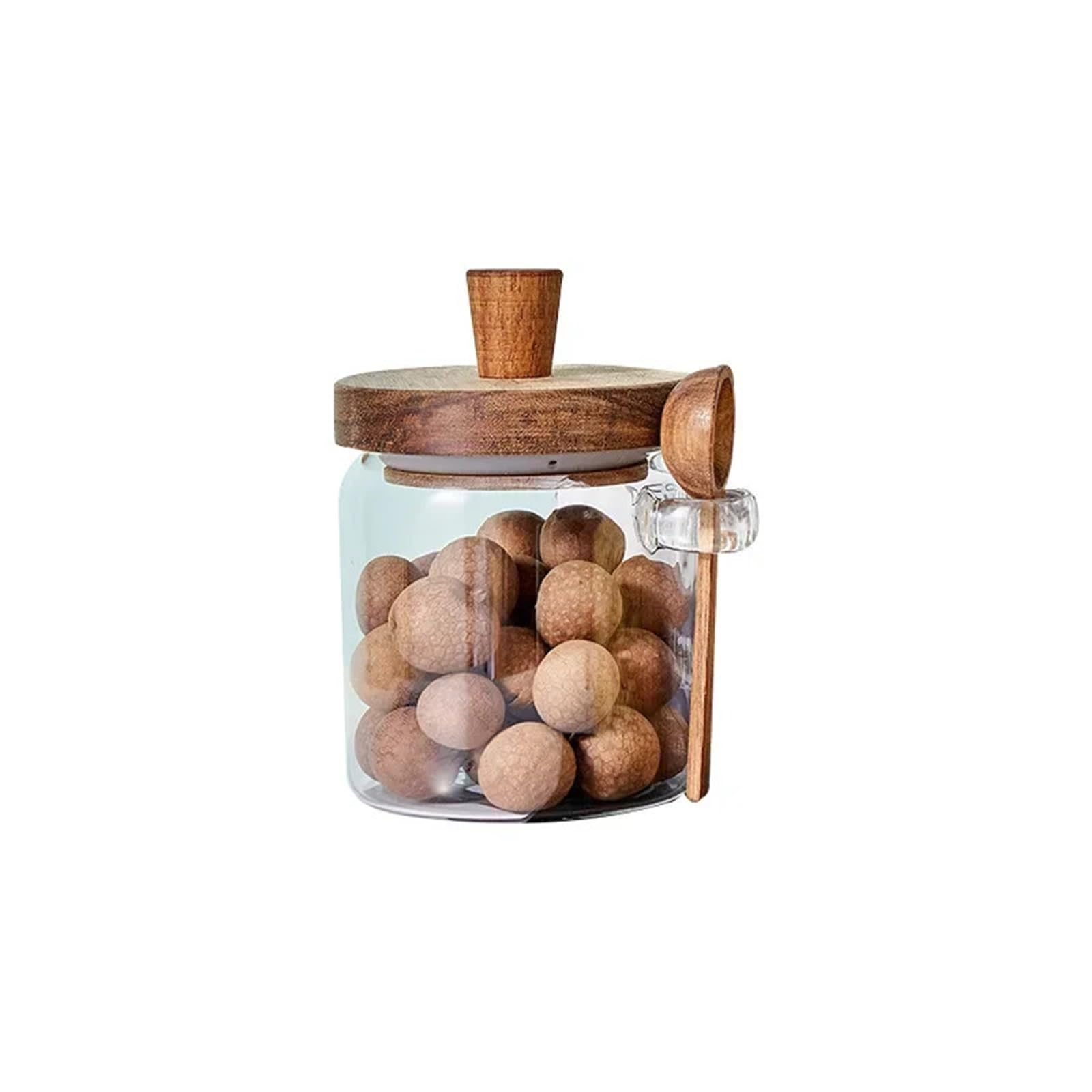 Barattolo Per La Conservazione Della Frutta Secca Barattolo sigillato in vetro da 2 pezzi Contenitore for caffè e tè a cinque chicchi con cucchiaio di legno Bottiglia di condimento Serbatoio di frutta