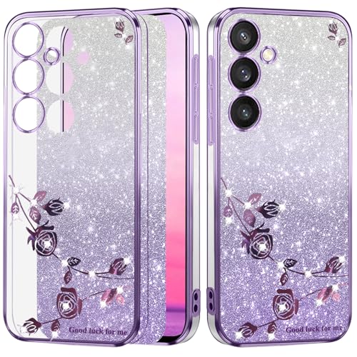Coque Samsung A15 5G transparente violette à paillettes en silicone antichoc