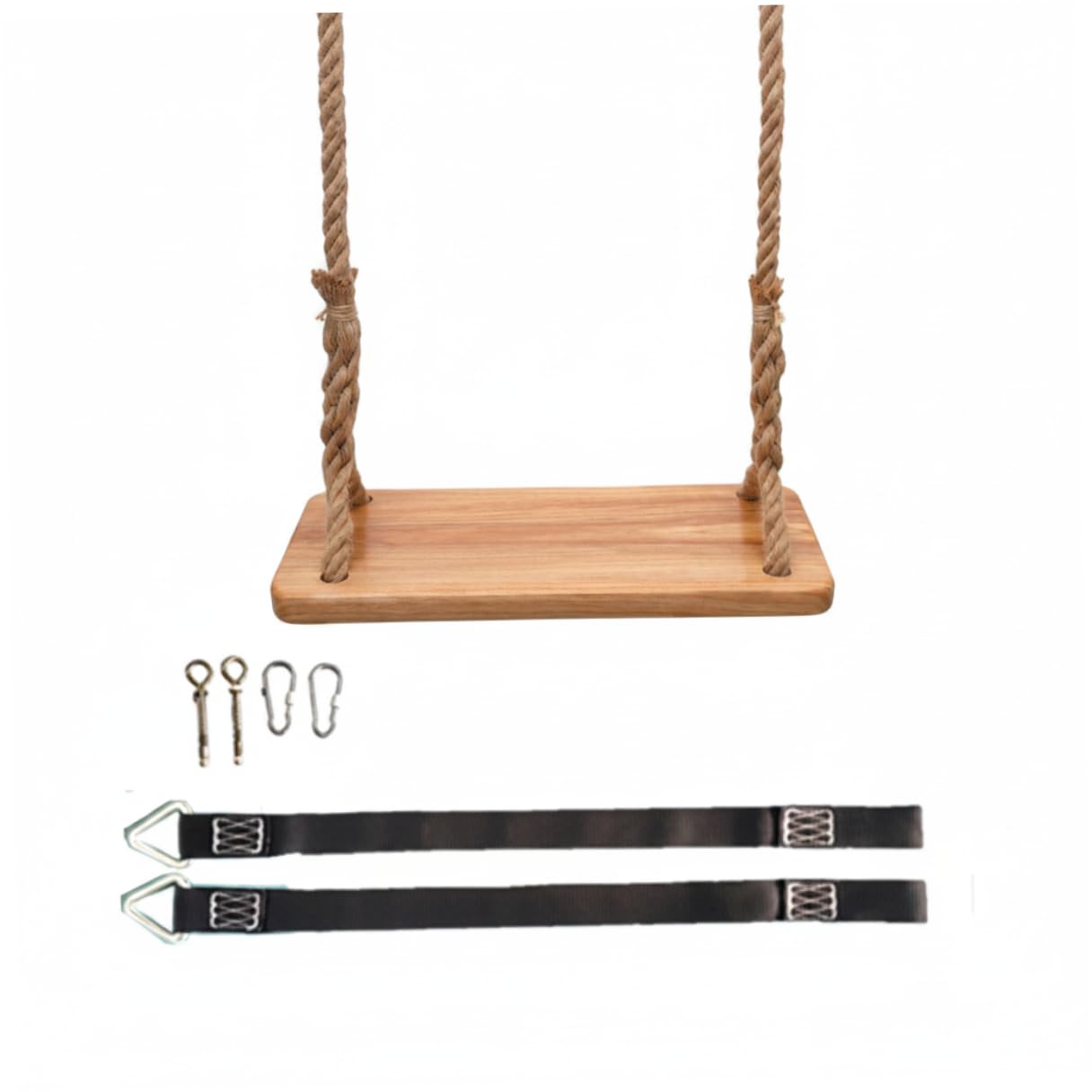 Altalena a trapezio Altalena in legno da esterno in legno spesso per bambini con corda e parti metalliche Interno/esterno per bambini e adulti Sedile da 15, 75x6, 30 pollici con accessori d