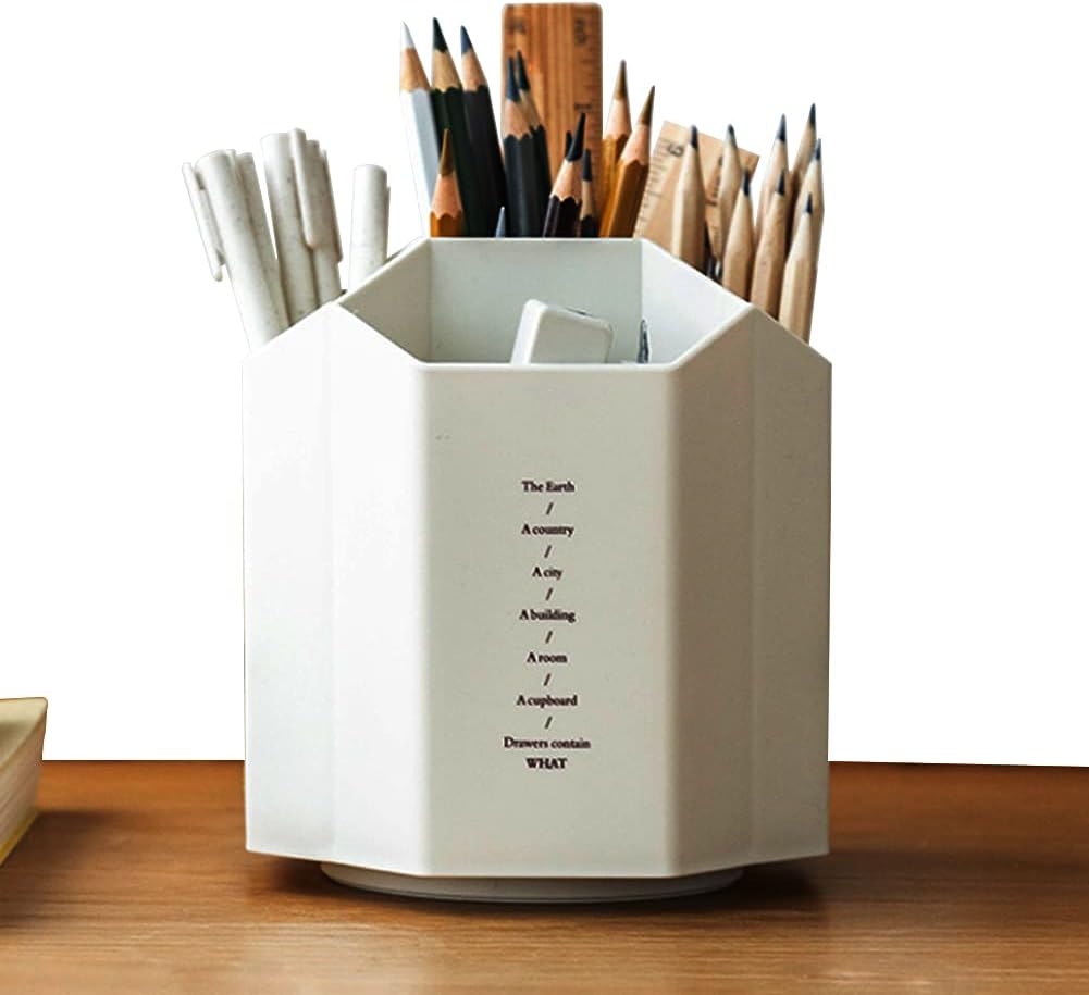 Desktop Organizer with Pencil Holders, Office Accessories Caddy, School Supplies Organizer for Pen, Colored Pencil, Art Brushes, 5 Compartments, White , Gift for Teachers, Classmates, and Friends