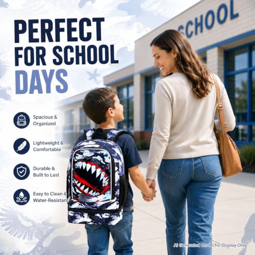 Image of 2 In 1 Shark Backpack for Boys, 17 inch Kids Bookbag with Lunch Box, School Backpacks for Elementary Preschool Kindergarten (Black)