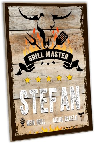 schilderkreis24 - Personalisierbares Grillschild - 'Grillmaster, Mein Grill Meine Regeln' - Holzschild für BBQ- & Grillfans