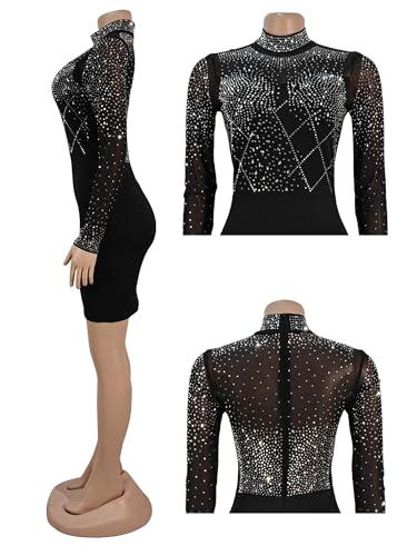 Image of Figdaw Sparkling Rhinestone Bodycon Dress for Women Special Occasions,Night Out