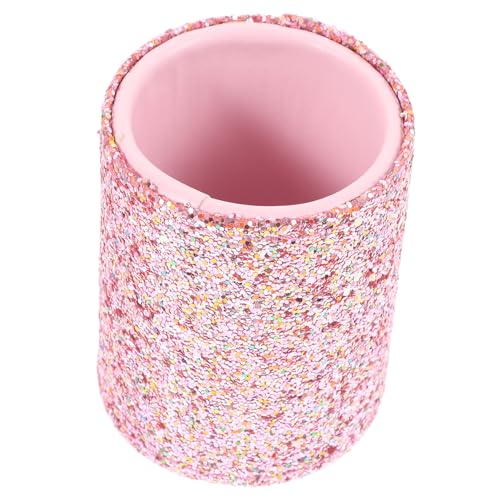 Hemobllo Porta-pennelli per trucco, piccolo, in plastica, rosa, decorativo, portatile, per strumenti di trucco, secchio