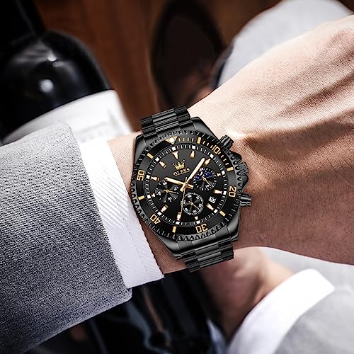 Image of OLEVS Men's Waterproof Watches Stainless Steel Waterproof Chronograph Wrist Watches Luxury Dress White Luminous Big Face Analog Quartz Male Watches