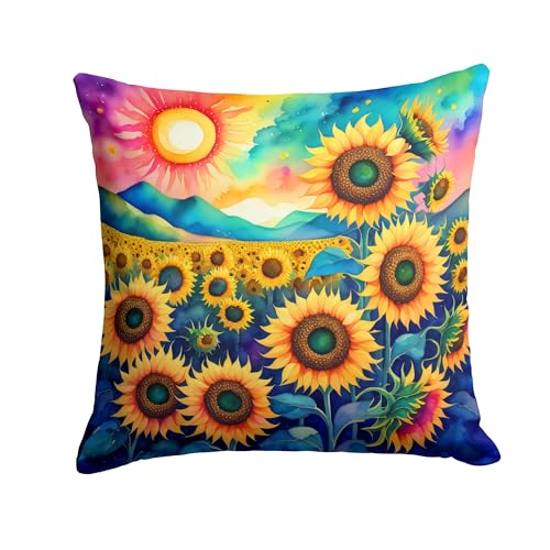 Caroline's Treasures DAC1994PW1818 Colorful Sunflowers Fabric Decorative Pillow Machine Washable, Indoor Outdoor Decorative Pillow for Couch, Bed or Patio, 18Hx18W