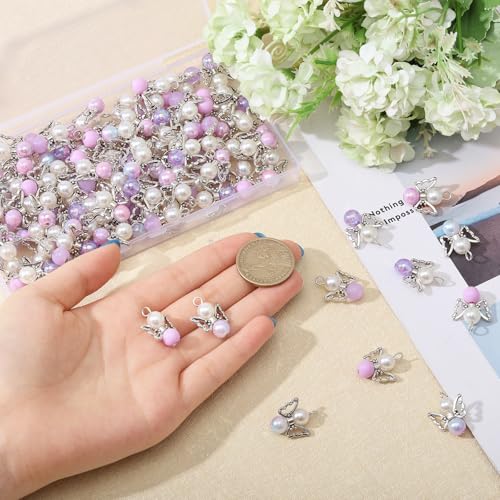Dijes de alas de ángel moradas para hacer collares de plata envejecida y manualidades 3