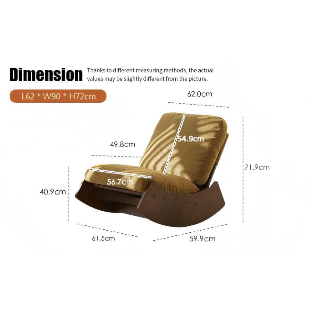 I0I&I0I Brandless Schaukelstuhl Mit Holzrahmen Gepolstert Bequemer Relax Sessel Für Wohnzimmer Schlafzimmer Stillzimmer Lesen Entspannen (Orange + Fabric + Wood)