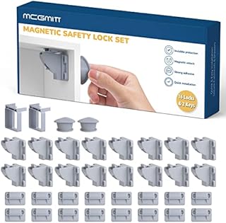 MCGMITT Magnetyczne zamki dla niemowląt do szafek i szuflad, 16 zamków + 2 klucze, niewidoczny zamek do szafki bezpieczeństwa dla dzieci do domu, zabezpieczenie przed dziećmi, bez wiercenia, łatwa instalacja