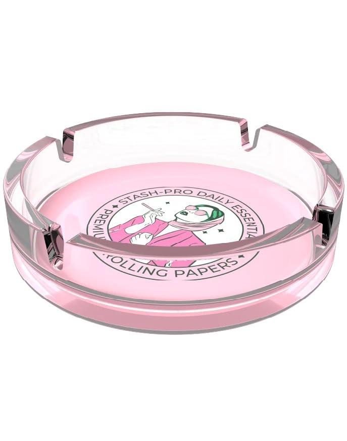 Image of Stash-Pro Premium Glass Ashtray - Heat-Resistant, Heavy-Duty Glass, Easy to Clean (Retro Pink)