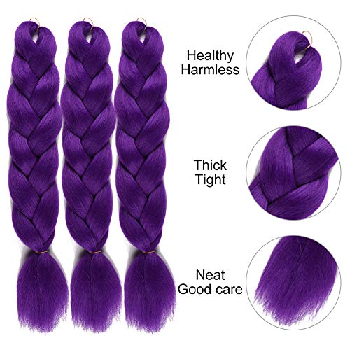 Wome Purple Synthetic Jumbo Braiding Hair 3Pcs/Lot 24Inch High Temperature Fiber Crochet Braids Extensions(Purple#,24",100G/Pcs) #TOP4