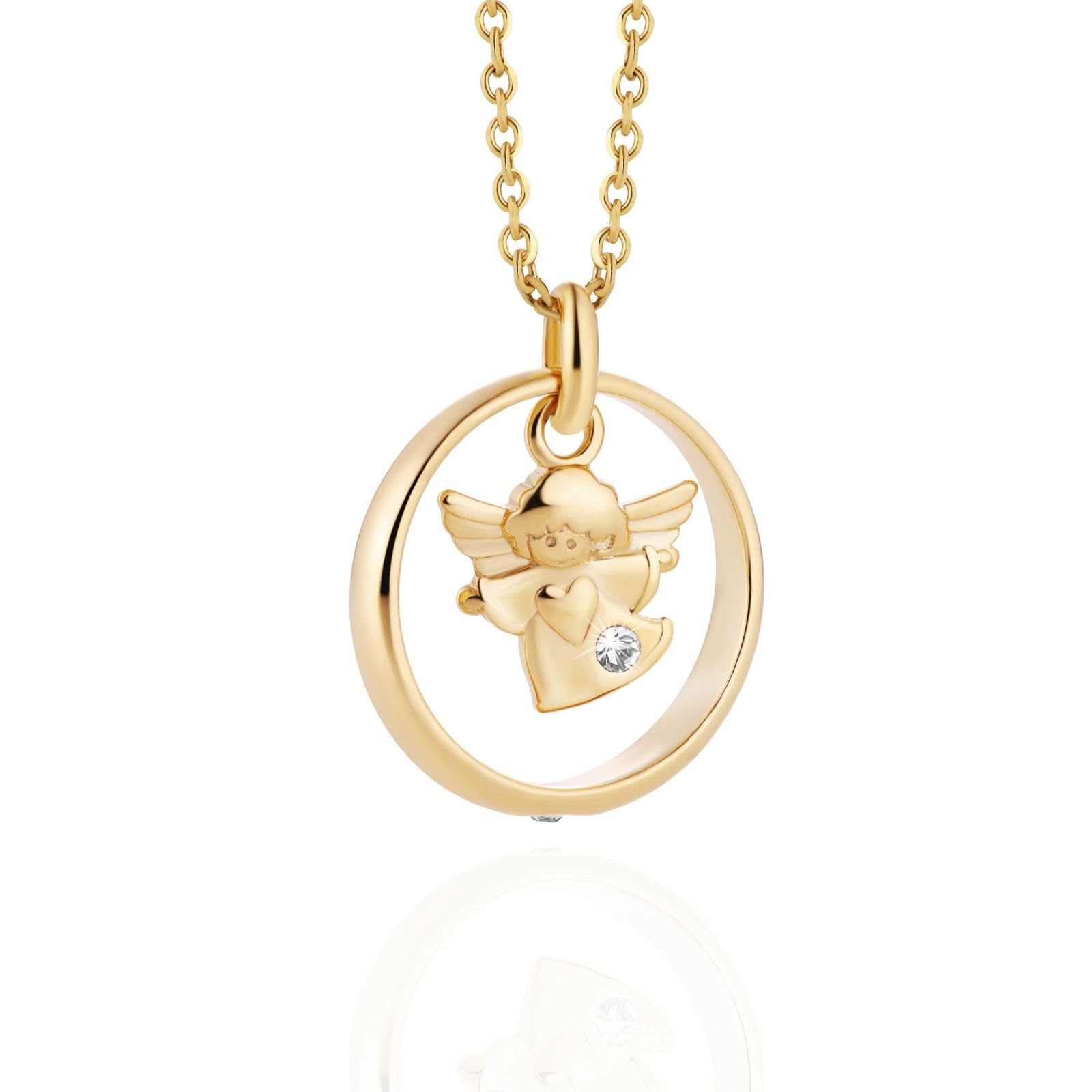fish Collana In Oro Con Ciondolo Angelo Custode E Cristallo Per Bambini E Giovani