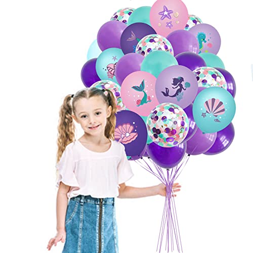 38Pcs Mermaid Latex Balloons Ocean Theme Birthday Party Balloons Confetti For Kids Girl Mermaid Tail Seashell Starfish Balloons Design Mermaid Theme Birthday Wedding Party Decoration #TOP2