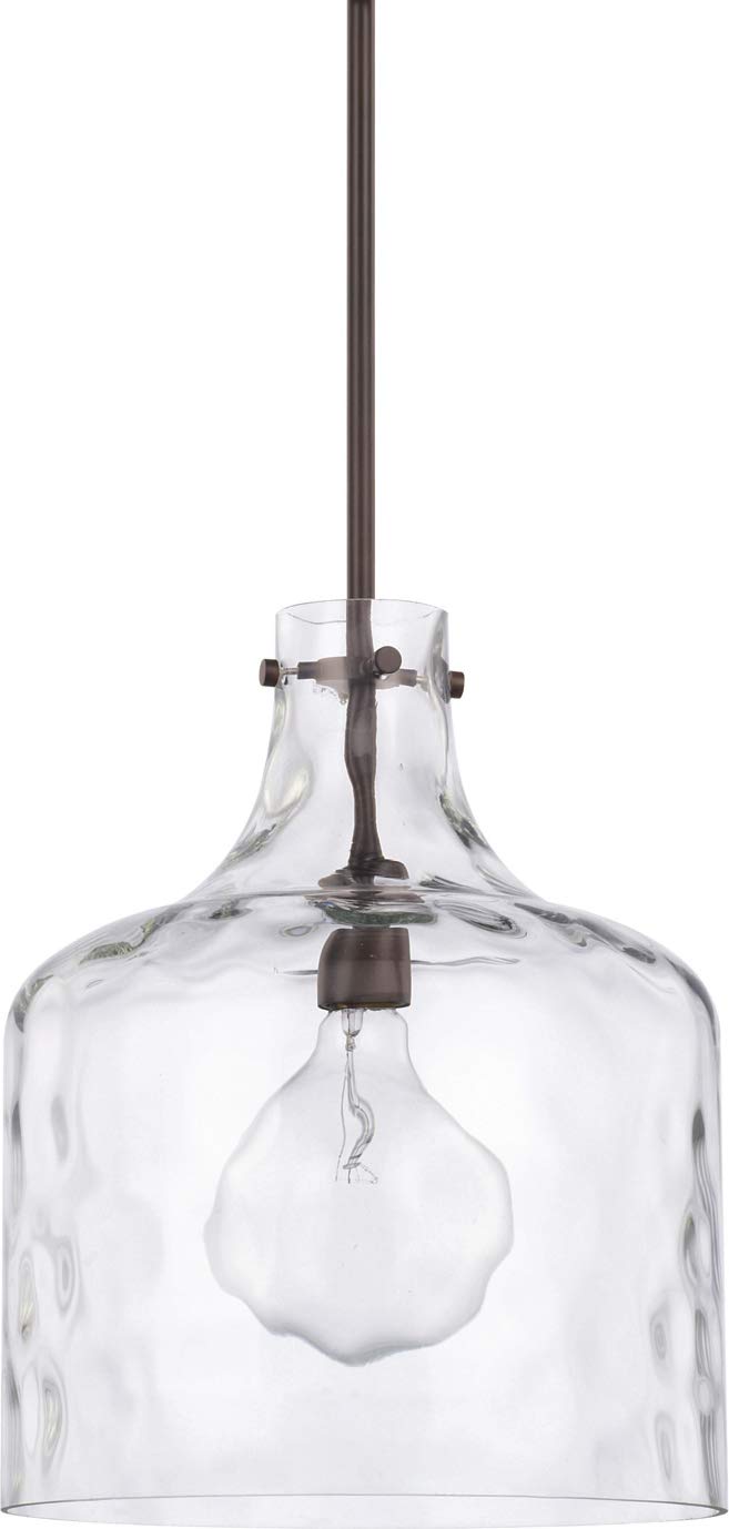HomePlace Lighting 325717BZ Crawford Urban/Industrial Clear Water Glass Jar Pendant Light, 1-Light 100 Watt, 15" H x 12" W, Bronze