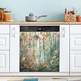 xigua Vintage Wildflower Wall Dishwasher Magnet Cover, Anti-Scratch Decorative Magnetic Stickers for Fridge Dishwasher Panel, Home Kitchen Personalized Decoration 23 x 26 Inch, Color6