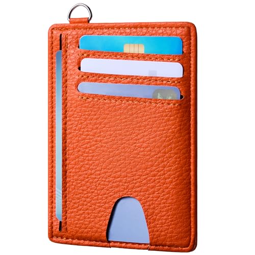 Image of Mayski Slim Wallet, Credit Card Holder for Women, Minimalist Front Pocket RFID Blocking Card Cases, Small Wallet Women Men(Lichee Orange)