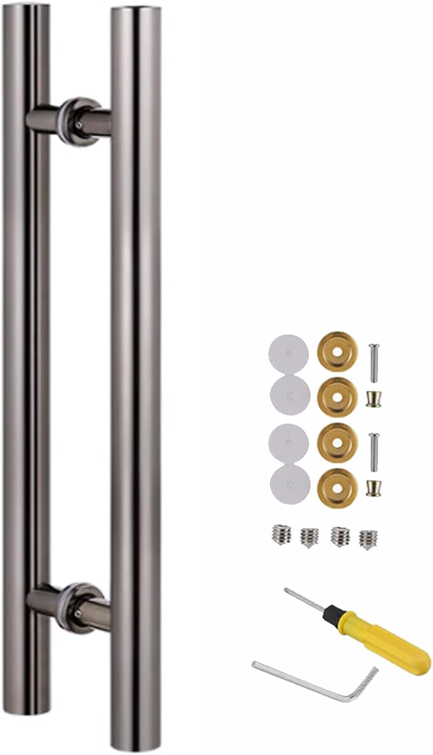 DFGHNBVC 304 Stainless Steel Door Handle Pull Push Modern Barn Door Handle 60 180Cm Long With Mounting Kit H Shape Sliding Glass,Silver-Length 100Cm/39.4Inch