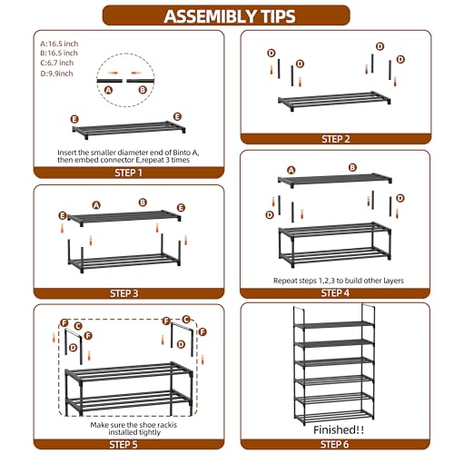 Image of 6 Tier Shoe Rack, Shoe Rack for Closet, Shoe Organizer for Entryway, Shoe Storage for Front Door Entrance & Entryway, Large Shoe Stand Holder Adjustable Shelf Height