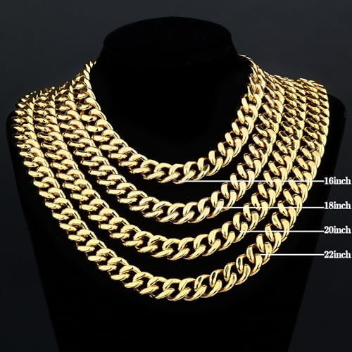 FEEL STYLE Chunky Cuban Link Chain for Men Women - Stainless Steel Gold Chain Necklace for Women Men - Dainty 18K Gold Silver Choker Thick Trendy Punk Hip Hop Cuban Chain Jewelry 8mm/12mm/16mm4