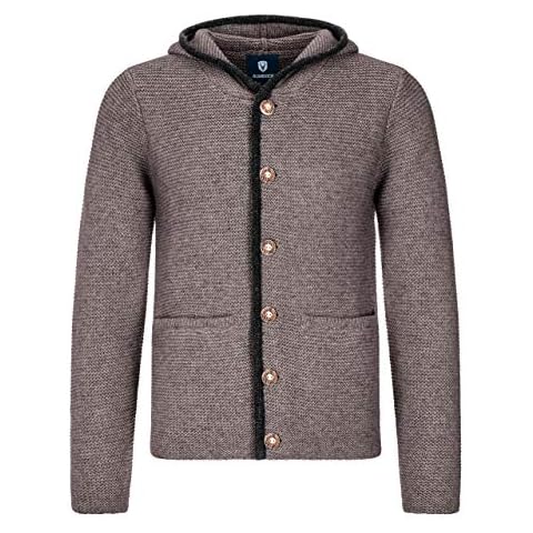 Almbock Trachtenjacke Herren braun - Trachtenweste Langarm Herren mit Knöpfen in Hornoptik - Trachten Kapuzenjacke Herren Strick - Trachtenjacke 54 Cover