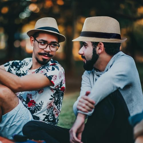 Image of 5 Pack Bulk Cuban Fedora Sun Hats Men with Adjustable Strap, Short Brim 1920s Unisex Party Costume Hats Women.