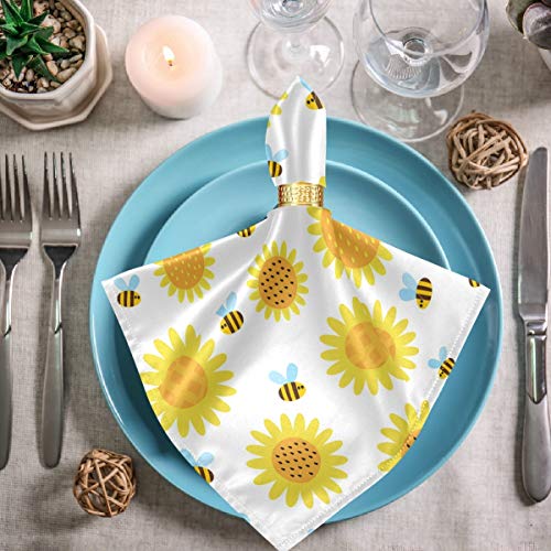 Zzwwr Cute Sunflowers Bee Pattern Cloth Napkins, Set Of 6 20 X 20 Inch Soft & Comfortable Polyester Dinner Napkin For Family, Restaurant, Weddings, Parties #TOP2