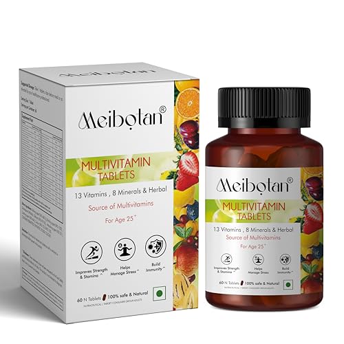 Image of Multivitamin Tablets with Biotin, Vitamin C & 21 Vital Nutrients for Overall Health, Radiance, Strong Bones & Immunity (Veg) Pack of 60 Tablets Age 25+