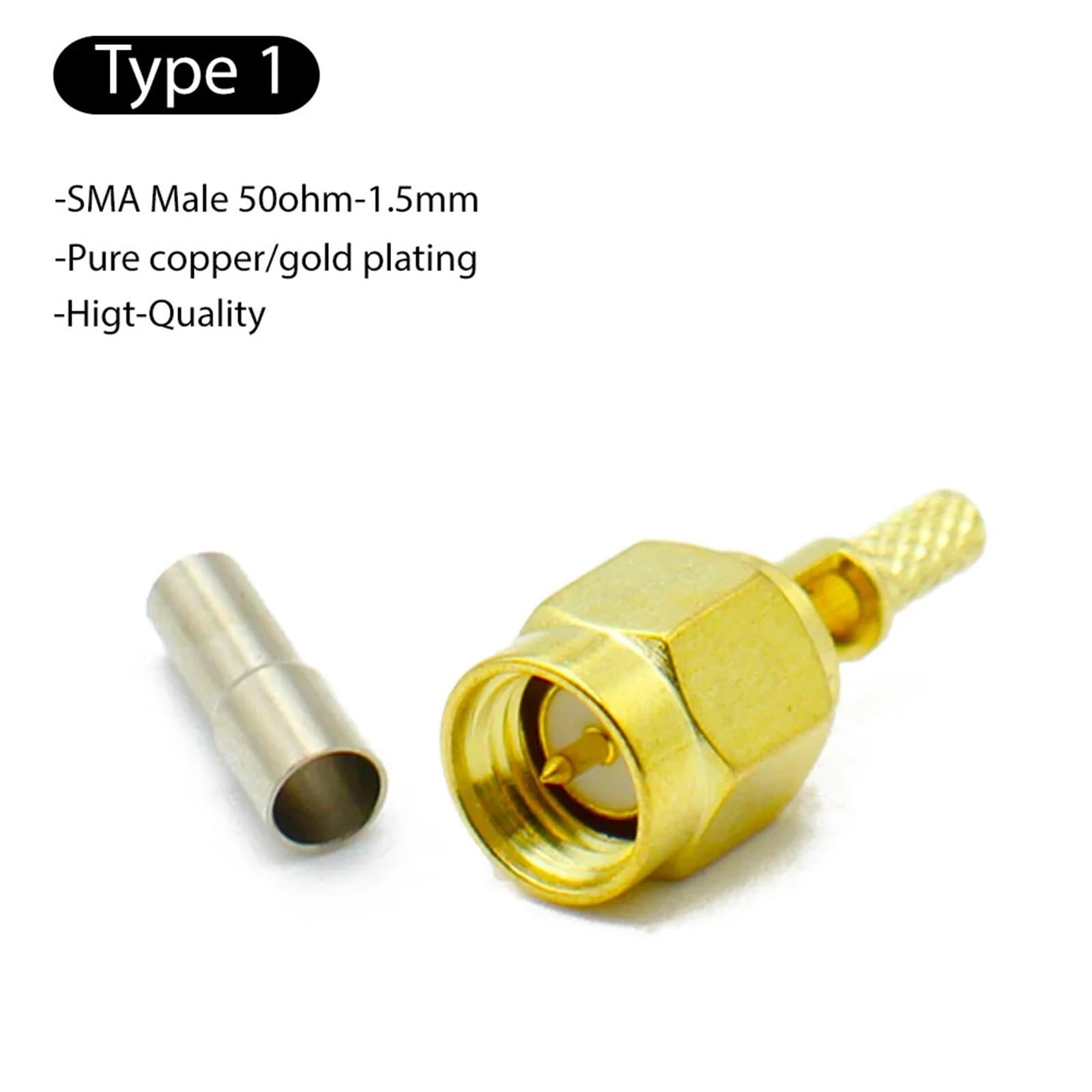 SMA Connecteur mâle femelle à sertir pour fenêtre RP Écrou central Adaptateur de cloison (type 1, 20 pièces)