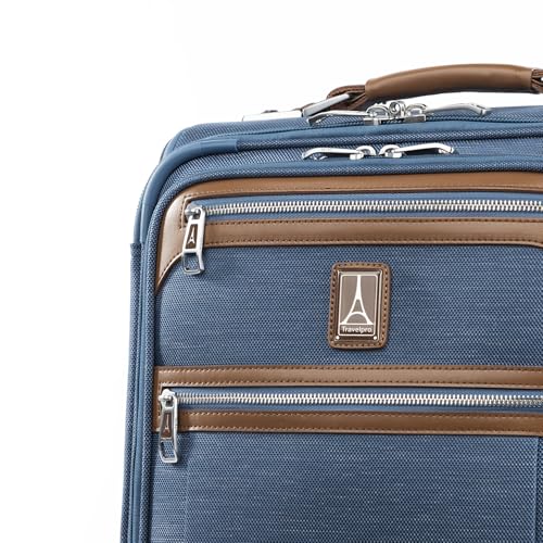 Image of Travelpro Platinum Elite Softside Expandable Carry on Luggage, 8 Wheel Spinner Suitcase, USB Port, Suiter, Men and Women, Coastal Blue, Carry On 21-Inch