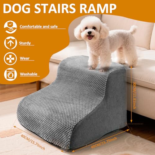 Haustiertreppe Hundetreppe 30cm 2 Stufen rutschfest mit Waschbarem 3D Cordbezug, Hundetreppe für Kleine Hunde Hochwertige Schwamm, Hunderampe für Kurzbeiniger Hund