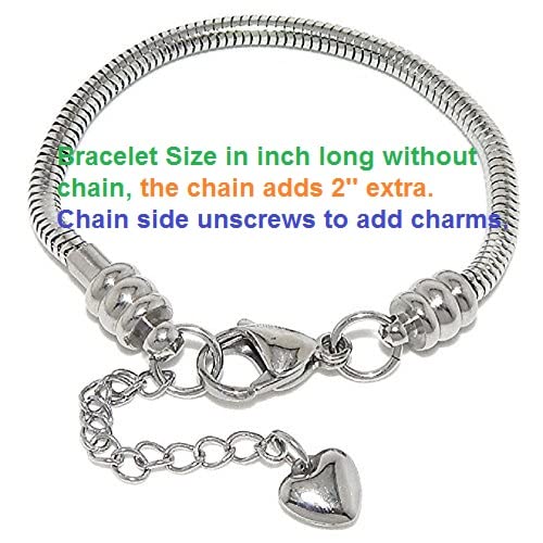 Icyrose Hypo-Allergenic Stainless Steel Starter Charm European Style Bracelet Lobster Claw Clasp For Women & Kids (5.5") #TOP4