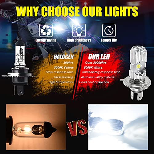 HENLIX DC 12-85V H4 LED Motorcycle Headlight Bulb Hi/Lo 4000LM 9003 LED Bulb White 6000K 8xLED Chips LED Light for Yamaha,Honda,Kawasaki,ATV,Cars.(1 Pack).
