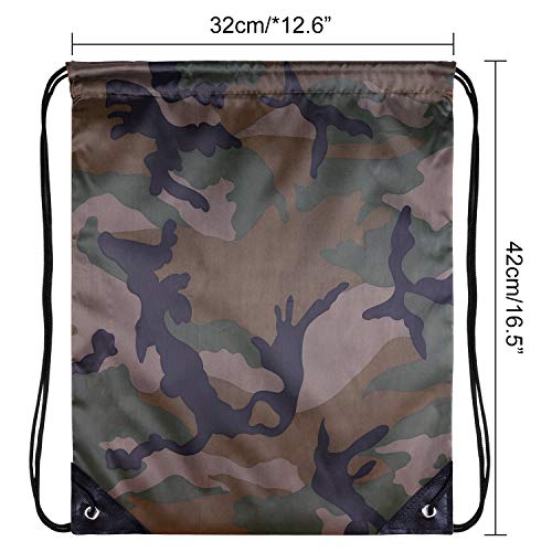 Image of KUUQA 12 Pack Camouflage Drawstring Backpack Bulk String Backpack Cinch Kids Sport Bags Storage Bags for Gym Traveling (Camouflage)
