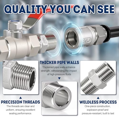 Miniatura 3 de Bwintech 3 Piezas 1 4 Macho A 1 4 Macho Bsp Rosca Acero Inoxidable 304 Hex Nipple Fitting Para Conversión De Conexión De Tuberías