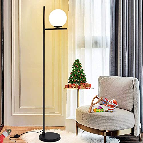 🔥 Crazy Deals DLLT Modern LED Sphere Floor Lamp-9W Frosted Glass Globe Standing Lamps for Bedroom, Energy Saving Mid Century Tall Pole Standing Accent Lighting for Living Room, Office, Bedroom, Black