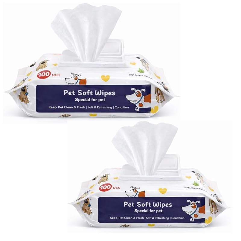 StarDotHash Dog Wipes Grooming Pet Wipes Silky Soft Plant Derived Safe for All Species of Cat Dog Puppies - Thick Strong Easy to Use on Whole Body Parts Free From Alcohol & Paraben(200 Pcs)