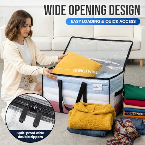 Image of TAILI Extra Large Moving Bags, 12 Pack Clear Heavy Duty Totes For Storage with Visible Window, Wrap Around Handles, Storage Bags for Space Saving, Alternative to Moving Boxes