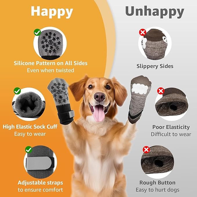 Image of KUTKUT Anti Slip Dog Socks to Prevent Licking Paws for Hardwood Floors, Boots & Paw Protector Socks for Hot /Cold Pavement with Grippers, Double Sides Grips for Medium Senior Dogs(SIZE: S, L*W: 14*5cm)
