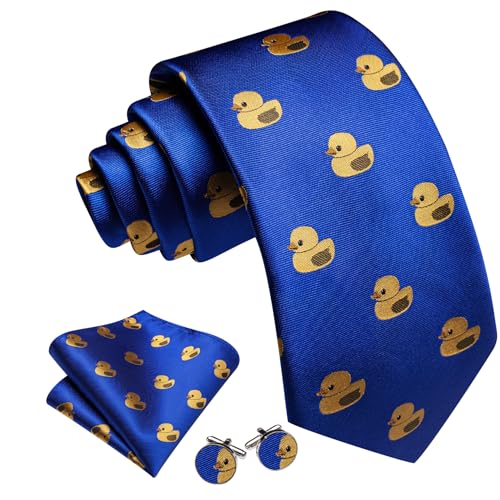 Image of Barry.Wang Fun Animal Ties for Men Designer Handkerchief Cufflink WOVEN Casual Necktie Set Festival