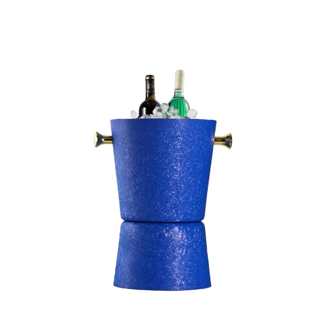 Acero inoxidable aislado cubo de hielo，barril de c Cubo de hielo en bloque for uso comercial con aislamiento térmico y térmico de dos capas for KTV, champán, vino tinto, cerveza, hielo en grano(Blu)