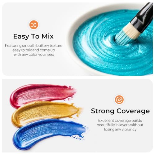 Image of Nicpro 12 Colors Iridescent Acrylic Paint Set,1oz Chameleon Metallic Paint | Color Shifting Glitter Craft Paint, Non-Toxic DIY Art Painting Supplies,Paint Kit for Canvas Rocks Wood Glass Ceramic Fabric