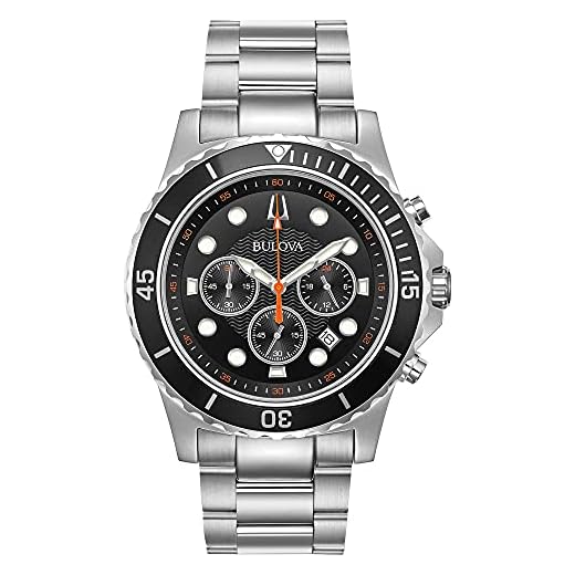 Bulova Men's Classic Sport 6-Hand Chronograph Quartz Watch, Calendar Date, Luminous Hands and Markers, 100M Water Resistant, 44mm Style: 98B326