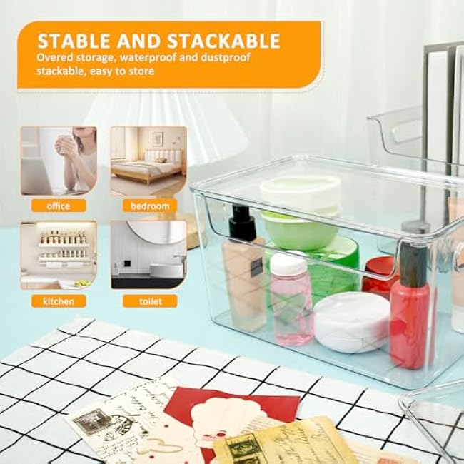 2 Pack Trash Bag Holder, Clear Garbage Bag Dispenser with Lid, Stackable Trash Bag Storage Containers, Garbage Bag Roll Holder Organizer, Open Front Toiletries Organizer Drawers, Plastic Storage Bin