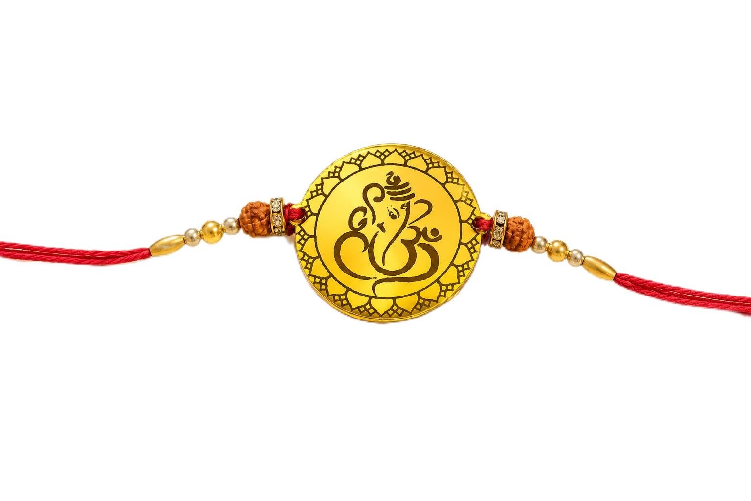 Multicolor Red Dora Rakhi Set for Men with Roli Chawal Rakhi Set for Brother Premium Golden Om Ganesha Raki,-image-35