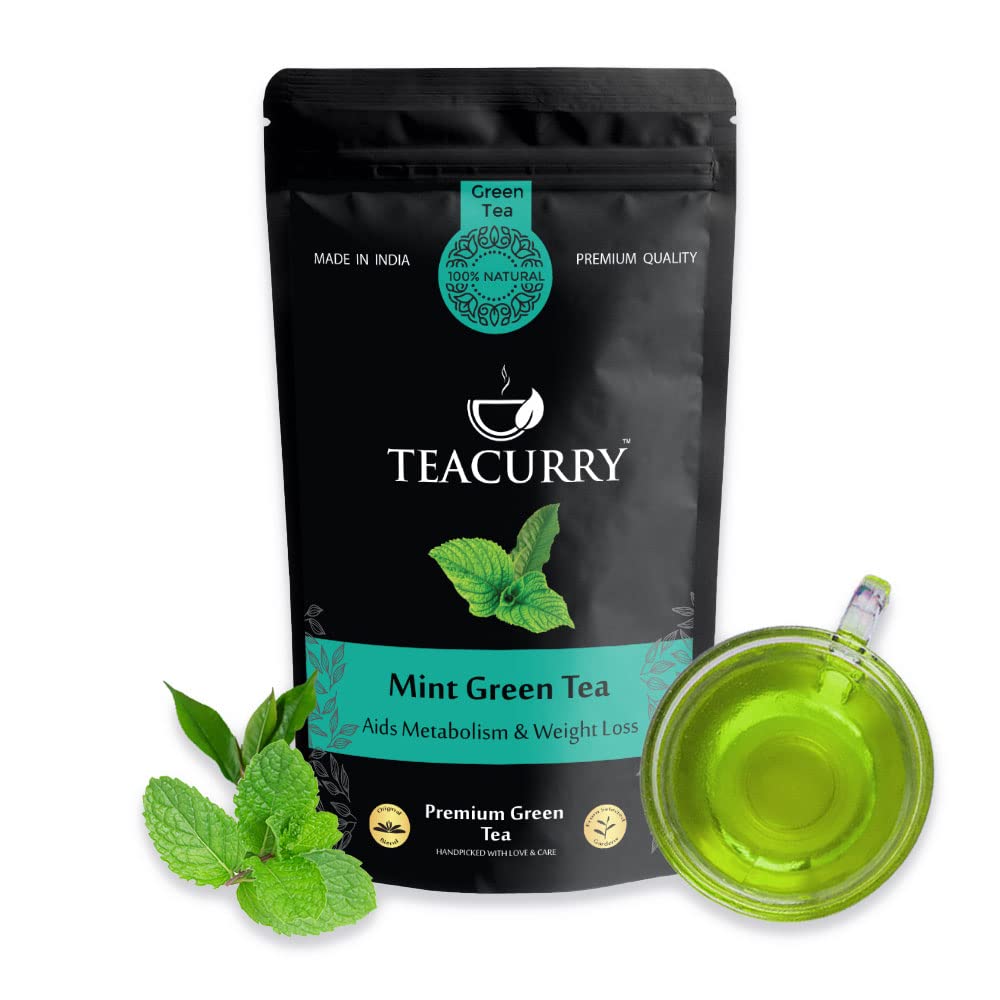 TEACURRY Mint Green Tea - 30 Pyramid Mint Green Tea Bags | Mint Green Tea Improves Digestion, Treats Bad Breath, Soothes Stomach, Fights Flu, Reduces Fever | Pure Leaf Mint Green Tea