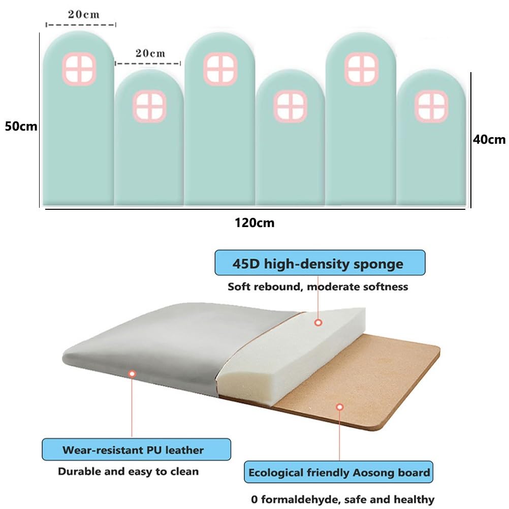 3D Anti-Collision Wall Stickers 6 sztuk antykolizyjne naklejki ścienne PU wyściółka ścienna samoprzylepne panele ścienne 3D poduszka ścienna wyściółka do pokoju dziecięcego miękka naklejka(Green-2)